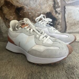Casual White & Tan Athletic Sneakers